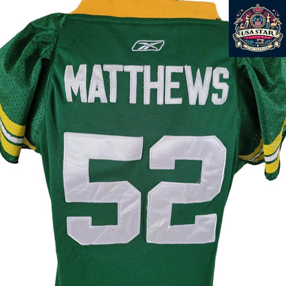 Green Bay Packers Jersey Super Bowl XLV Matthews 52 - High Quality Fabric, Size L - USASTARFASHION