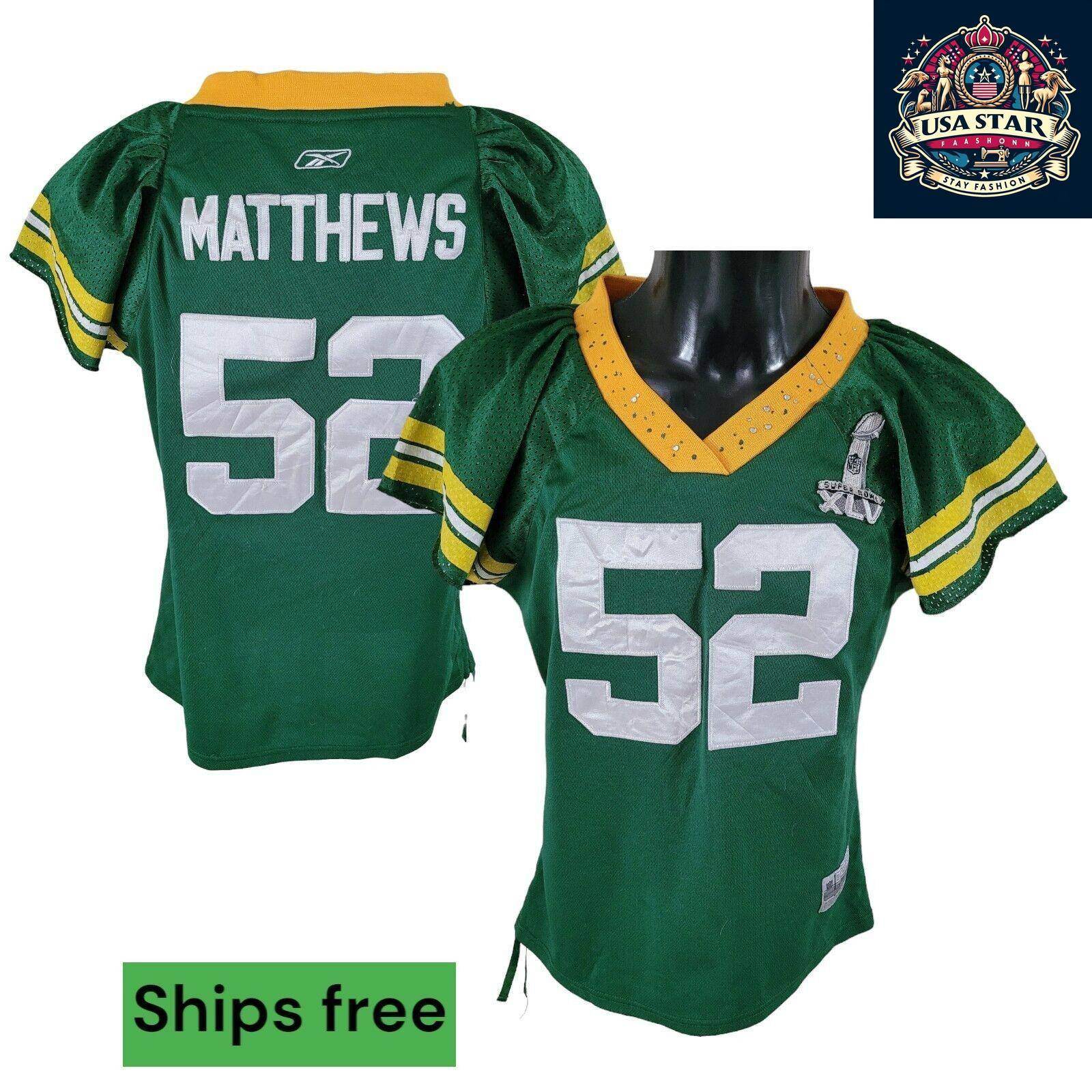 Green Bay Packers Jersey Super Bowl XLV Matthews 52 - High Quality Fabric, Size L - USASTARFASHION