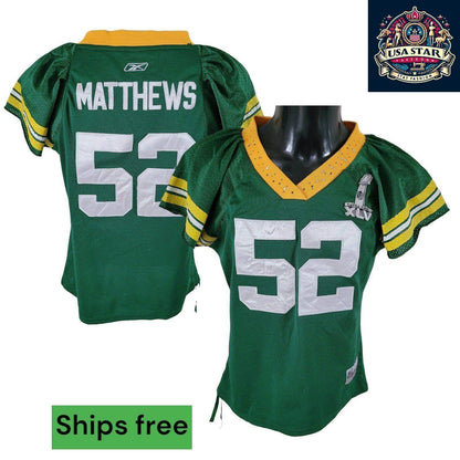 Green Bay Packers Jersey Super Bowl XLV Matthews 52 - High Quality Fabric, Size L - USASTARFASHION