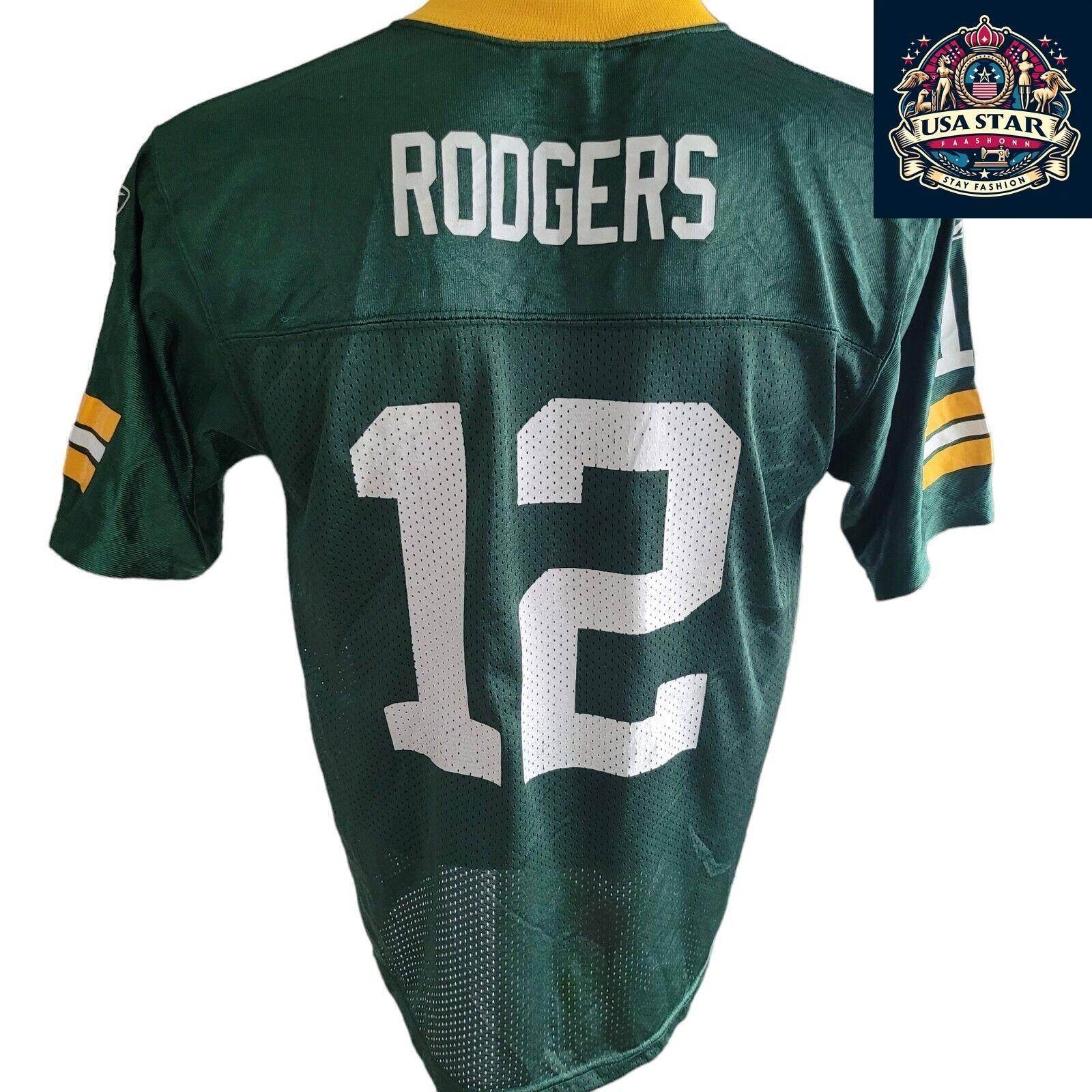 Green Bay Packers Reebok NFL Jersey - Youth L with Rodgers 12 Iconic Design & Comfortable Fit - USASTARFASHION
