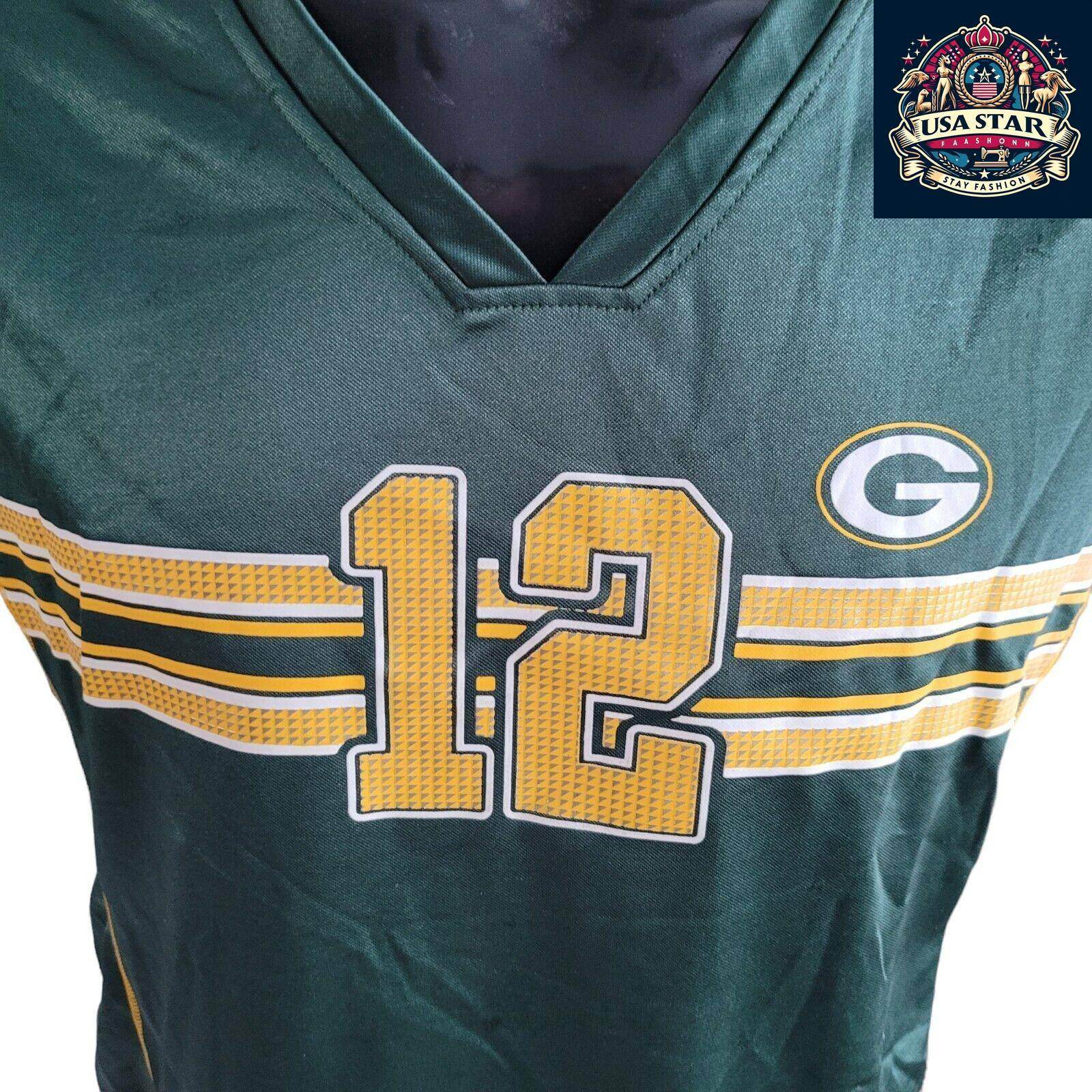 Green Bay Packers Women's Jersey Large Featuring Aaron Rodgers 12 - Official NFL Team Apparel - USASTARFASHION