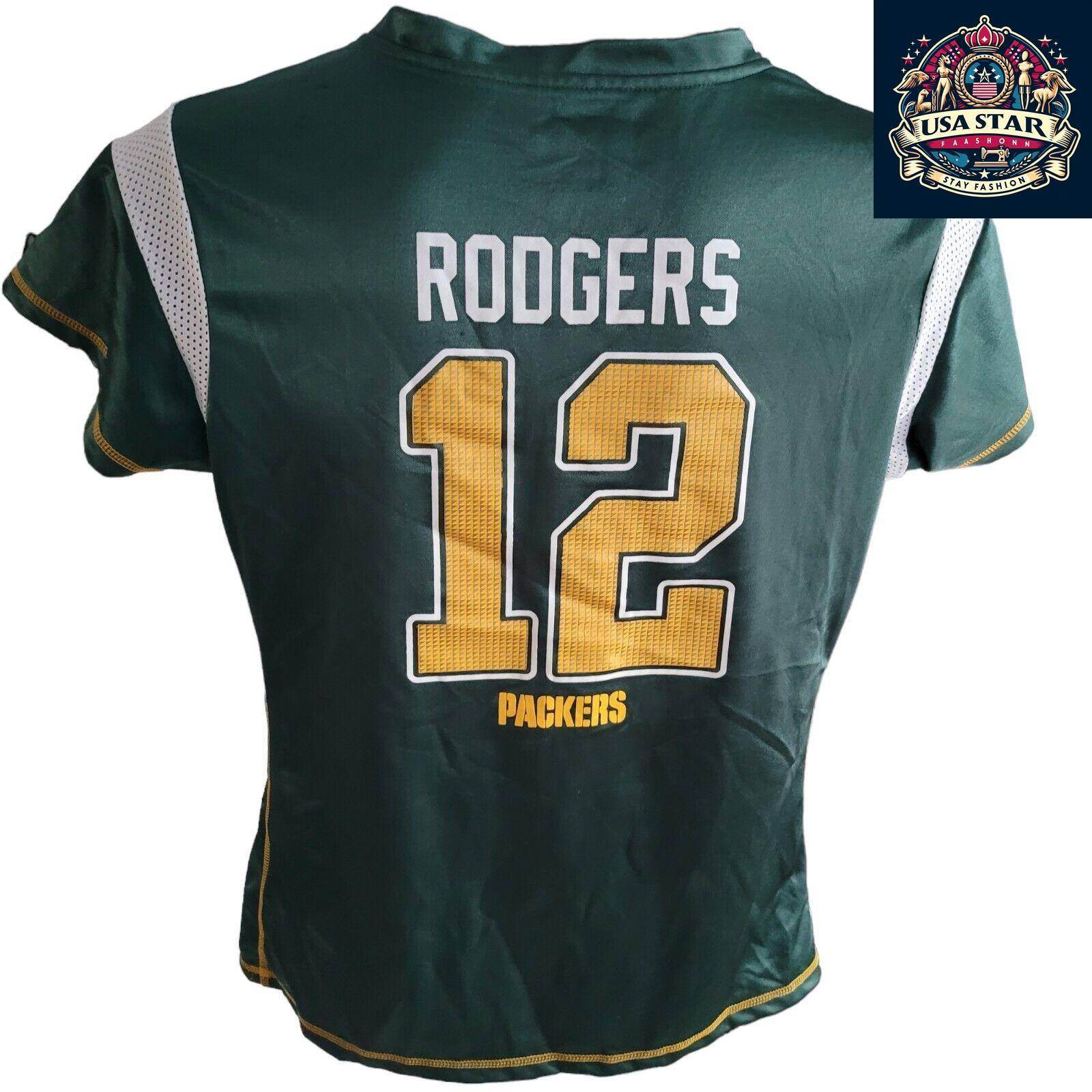 Green Bay Packers Women's Jersey Large Featuring Aaron Rodgers 12 - Official NFL Team Apparel - USASTARFASHION