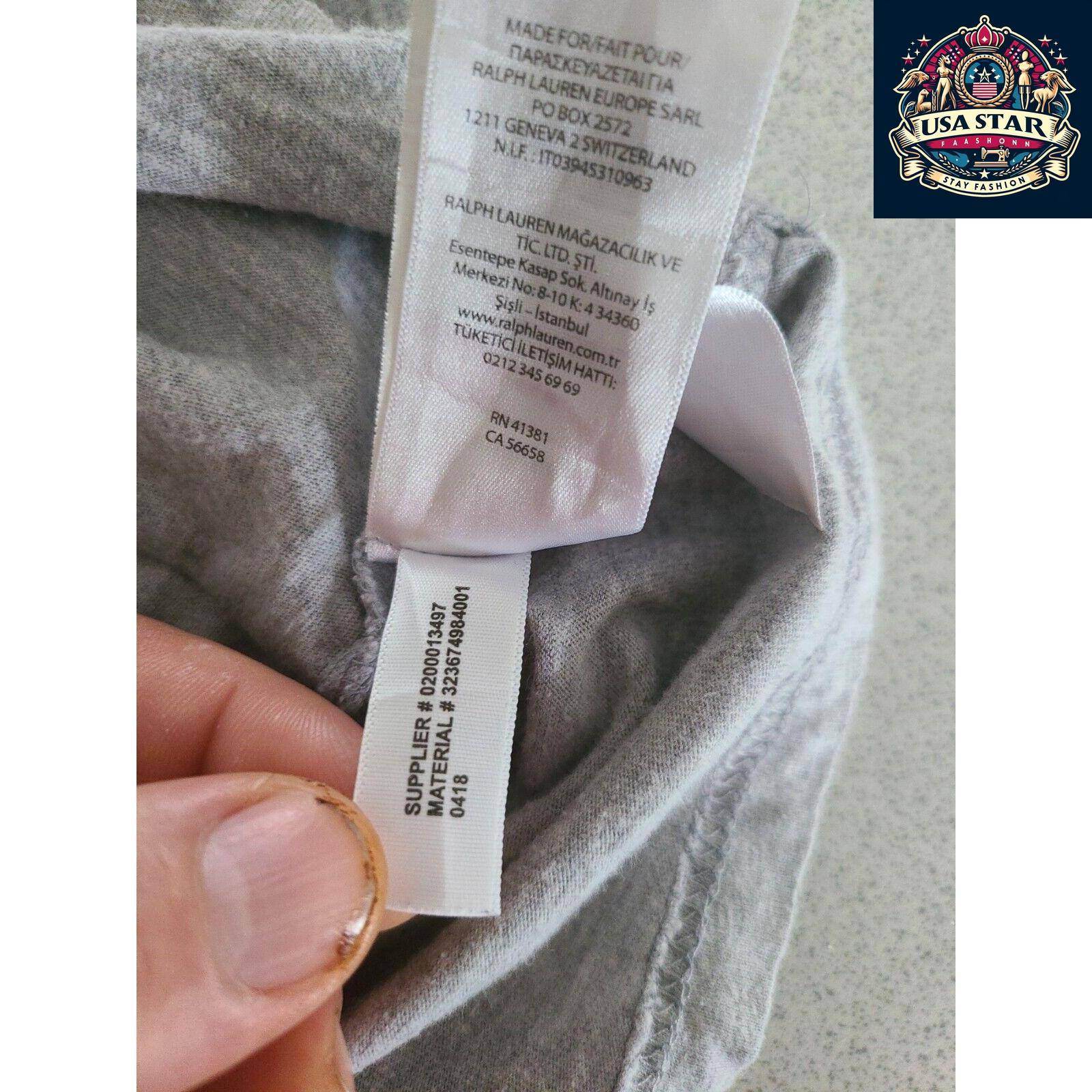 Grey Polo Ralph Lauren Shirt, Custom Slim Fit, Size L, High - Quality Cotton, Elegant Style - USASTARFASHION