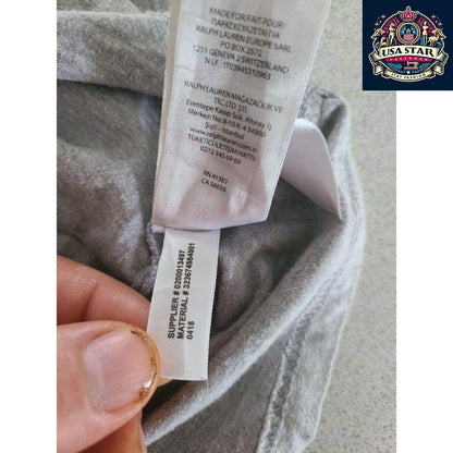 Grey Polo Ralph Lauren Shirt, Custom Slim Fit, Size L, High - Quality Cotton, Elegant Style - USASTARFASHION