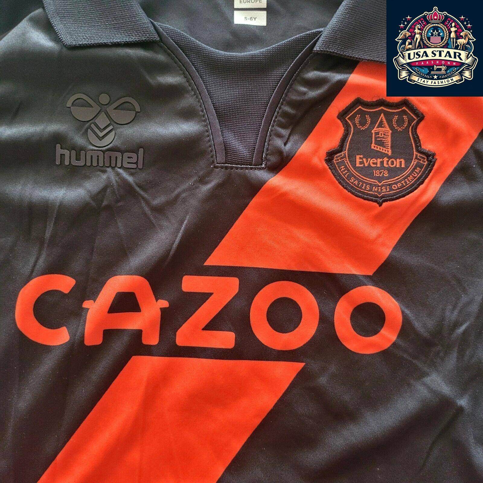 Hummel Everton Away Jersey 5 - 6Y with CAZOO Logo & Zakariya 4, Black Red Stripe - USASTARFASHION