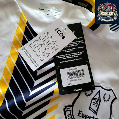Hummel Everton Third SS Jersey Youth XXL White with Black & Yellow Accents, Moisture - Wicking - USASTARFASHION