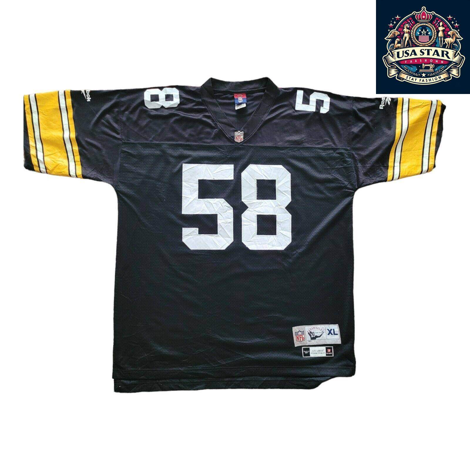 Jack Lambert Pittsburgh Steelers Jersey XL - Classic Black & Gold Premier Throwback Reebok - USASTARFASHION