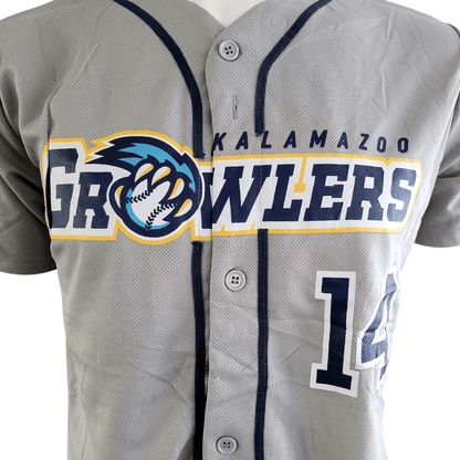 Kalamazoo Growlers Jersey - Gray 100% Polyester Small with Printed Logo and Number 14 - USASTARFASHION