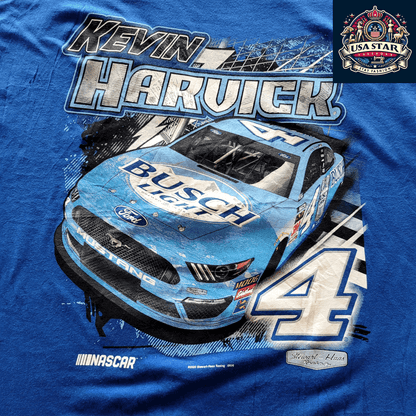 Kevin Harvick T-Shirt XL - Comfortable 100% Cotton, Vibrant Busch Light Graphics, Stewart - Haas Racing - USASTARFASHION