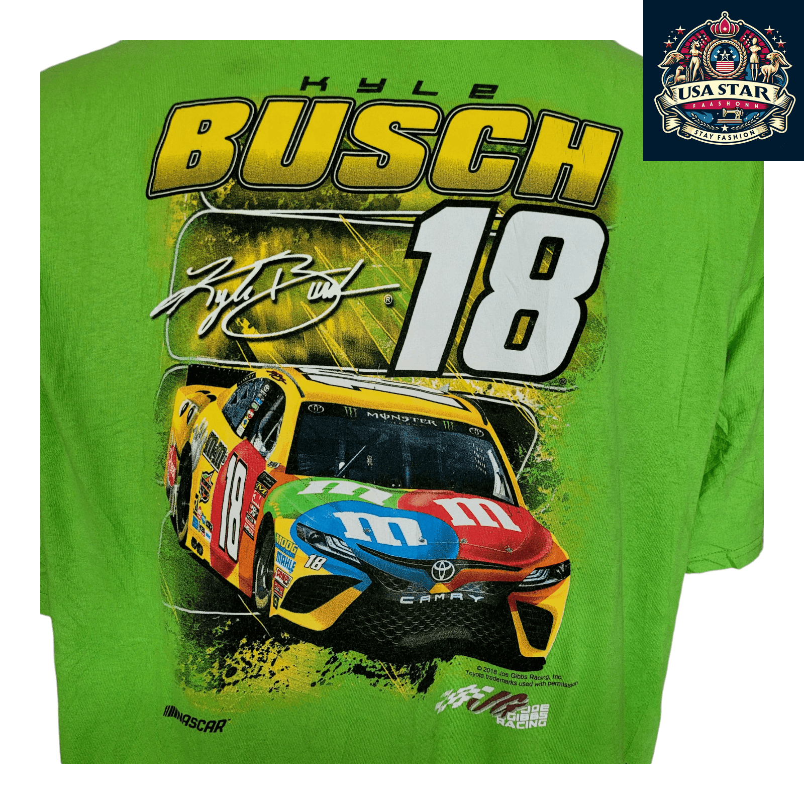 Kyle Busch T-Shirt 18 M&M's Vintage Racing Tee 3XL Green Joe Gibbs Racing Fan Style - USASTARFASHION