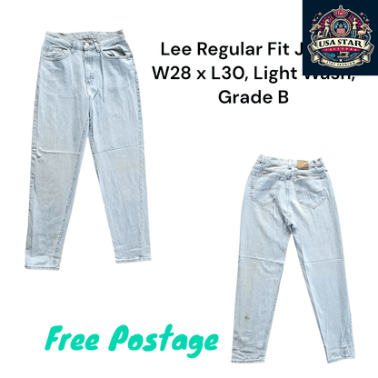 Lee Regular Fit Jeans W28 x L30 in Light Wash - Durable Denim for Versatile Style and Comfort - USASTARFASHION