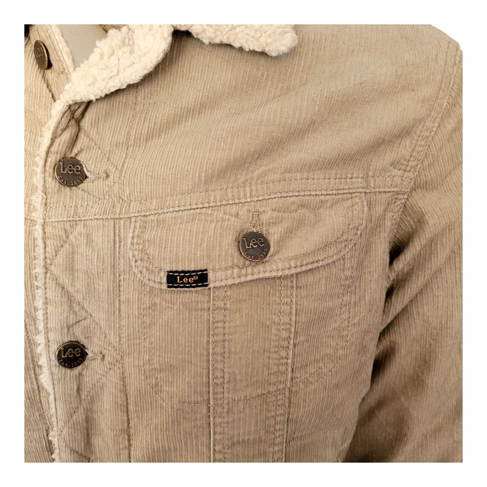 Lee Storm Rider Sherpa - Lined Corduroy Jacket – Tan, Size M - USASTARFASHION