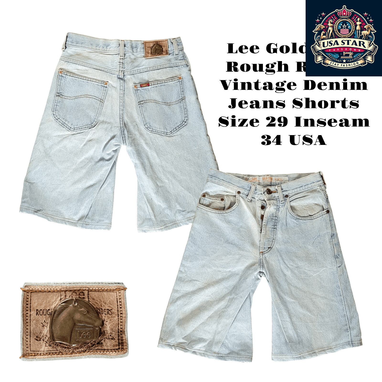 Lee Vintage Denim Shorts, Size 29, Inseam 34, Gold Star Rough Riders, USA Quality, Classic Look - USASTARFASHION