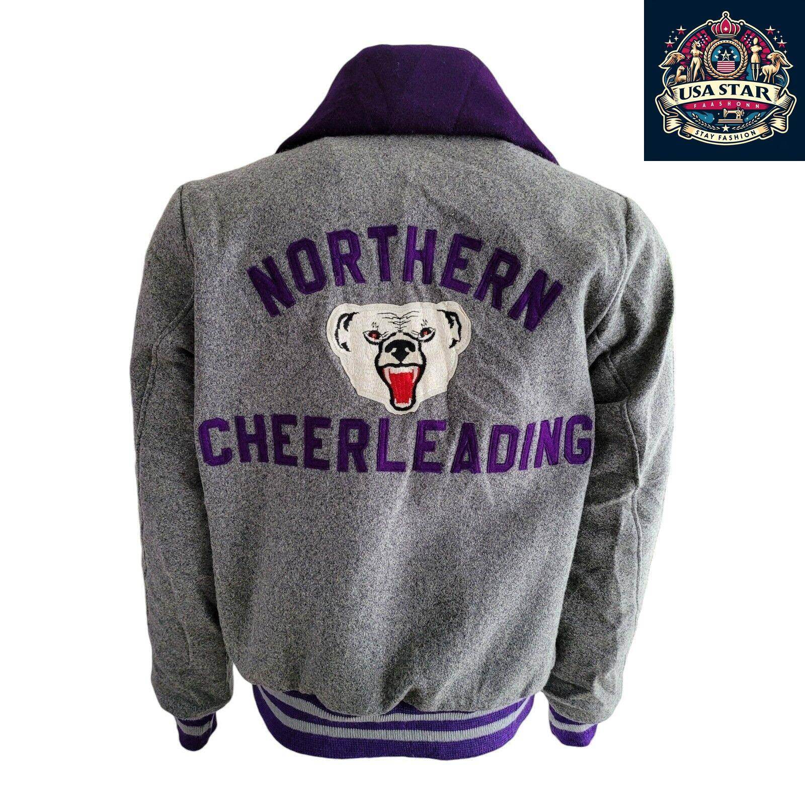 Leighann '99 Vintage Cheerleading Jacket M - Grey Wool Hoodie Style, Retro Team Spirit Apparel - USASTARFASHION
