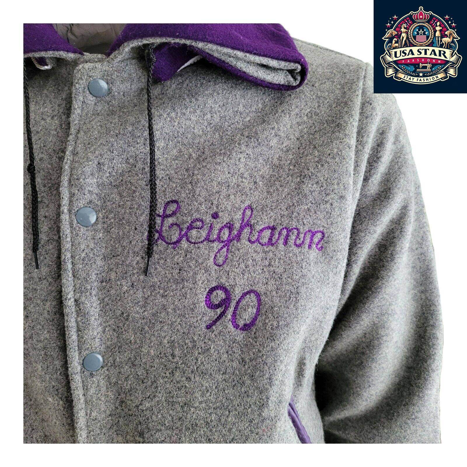Leighann '99 Vintage Cheerleading Jacket M - Grey Wool Hoodie Style, Retro Team Spirit Apparel - USASTARFASHION