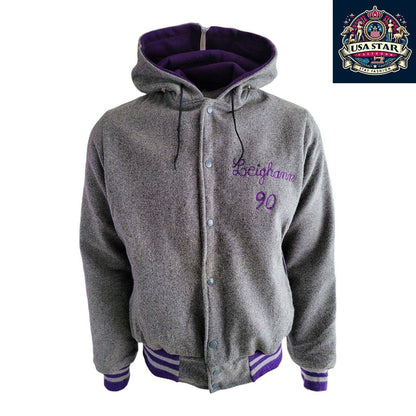 Leighann '99 Vintage Cheerleading Jacket M - Grey Wool Hoodie Style, Retro Team Spirit Apparel - USASTARFASHION