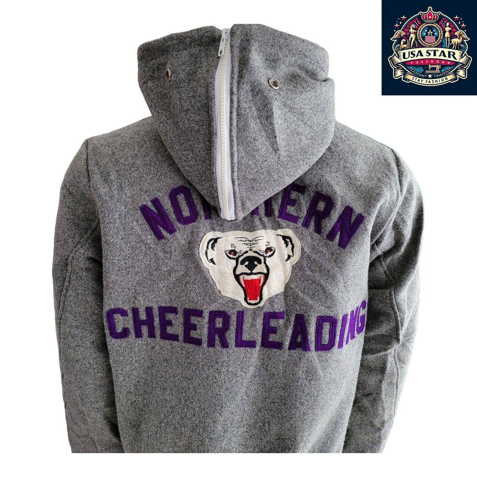 Leighann '99 Vintage Cheerleading Jacket M - Grey Wool Hoodie Style, Retro Team Spirit Apparel - USASTARFASHION
