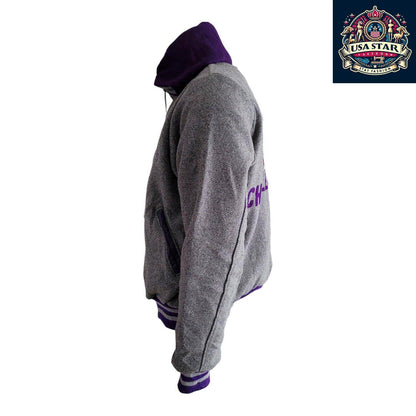 Leighann '99 Vintage Cheerleading Jacket M - Grey Wool Hoodie Style, Retro Team Spirit Apparel - USASTARFASHION