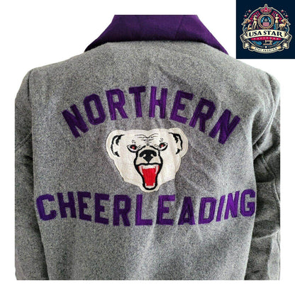 Leighann '99 Vintage Cheerleading Jacket M - Grey Wool Hoodie Style, Retro Team Spirit Apparel - USASTARFASHION