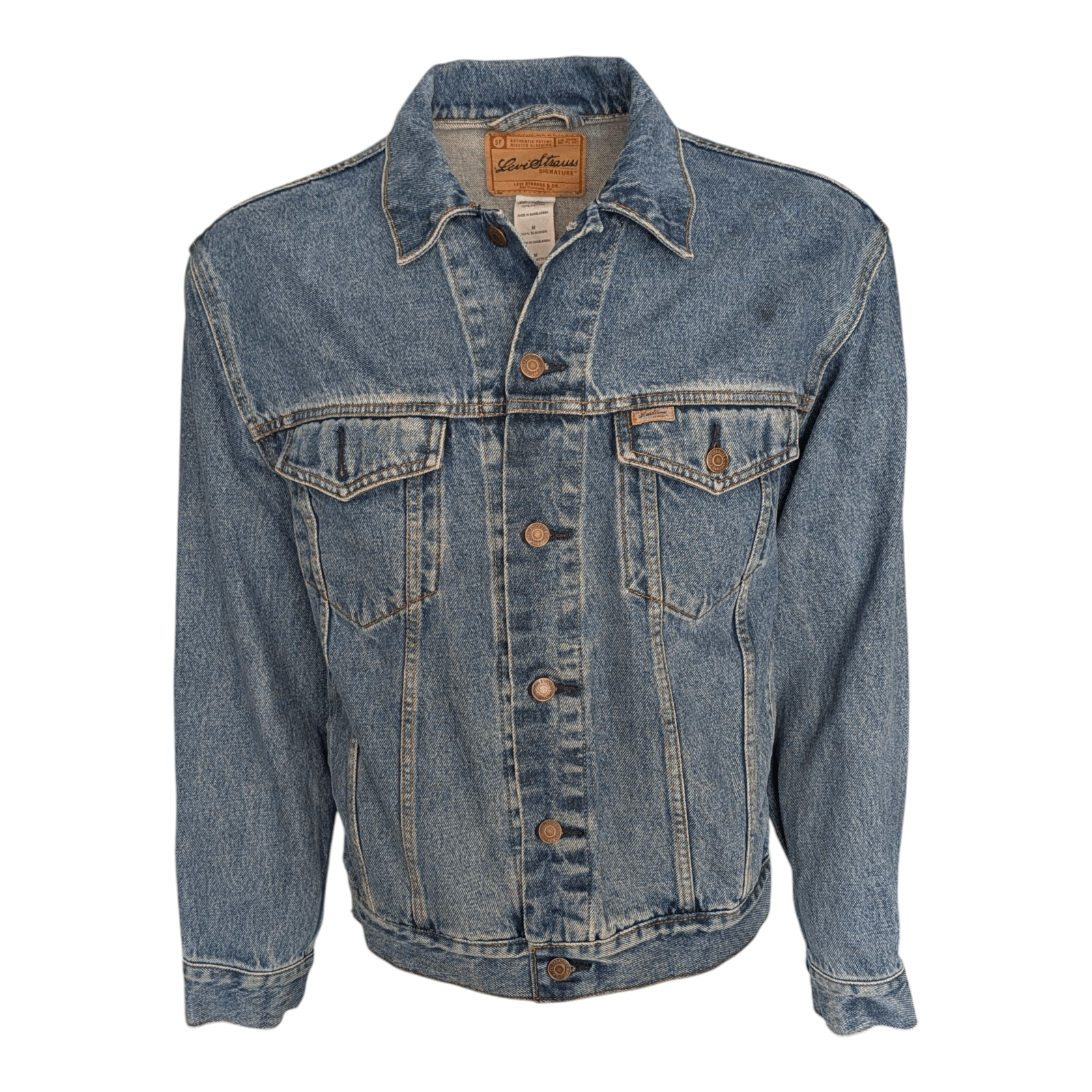 Levi Strauss Signature Denim Trucker Jacket Men’s Size M Blue – Custom Back Patc - USASTARFASHION