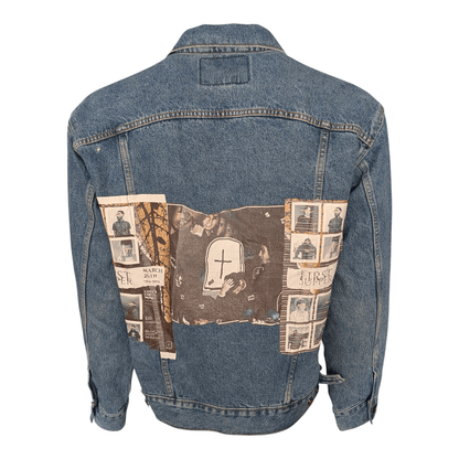 Levi Strauss Signature Denim Trucker Jacket Men’s Size M Blue – Custom Back Patc - USASTARFASHION