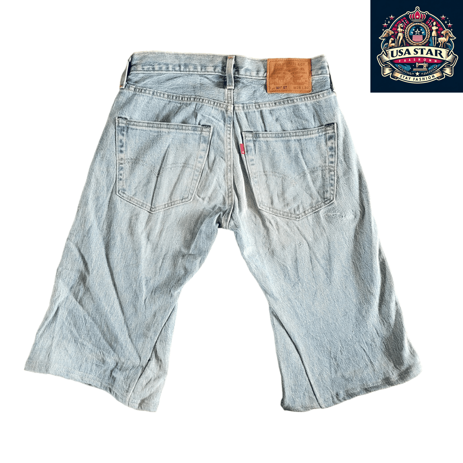 Levi's 501 Denim Jorts W28 L30 - Classic Fit, Light Blue, 5 - Pocket Design, Raw Hem Style - USASTARFASHION