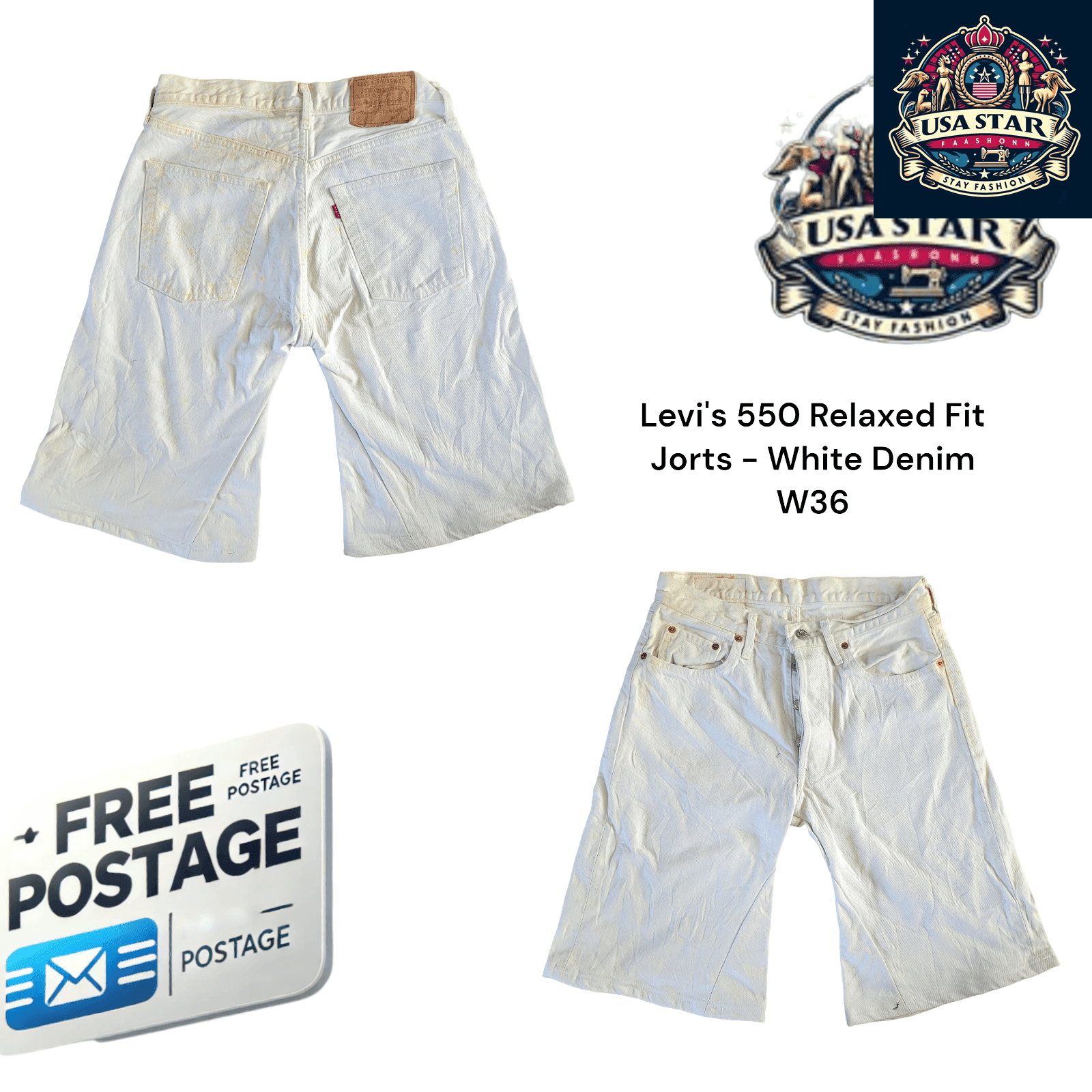 Levi's 550 Jorts for Men - Relaxed Fit White Denim, W36 - Stylish, Comfortable, Durable Summer Essential - USASTARFASHION