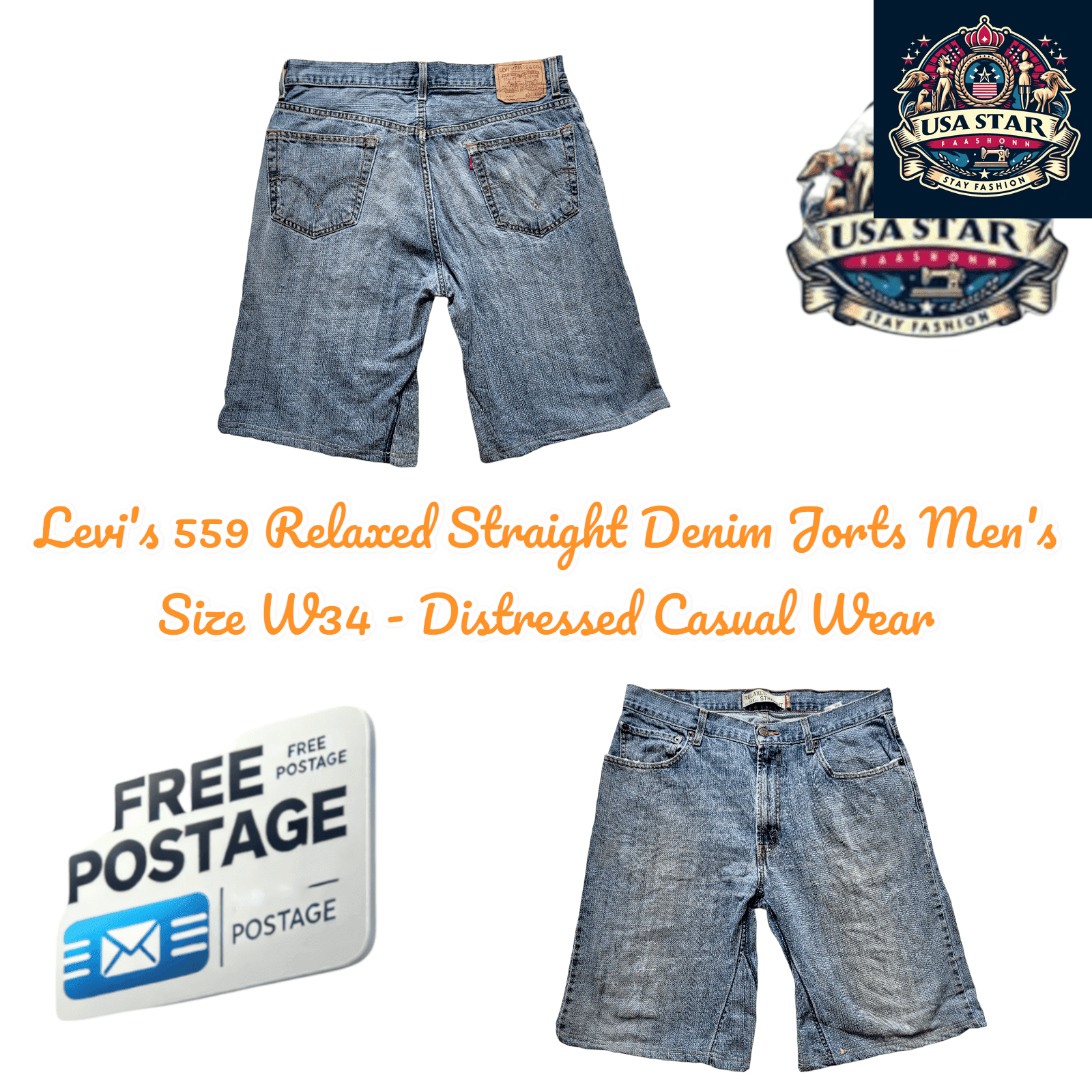 Levi's 559 Denim Jorts W34 - Distressed Relaxed Straight Fit Casual Shorts for Summer Comfort - USASTARFASHION