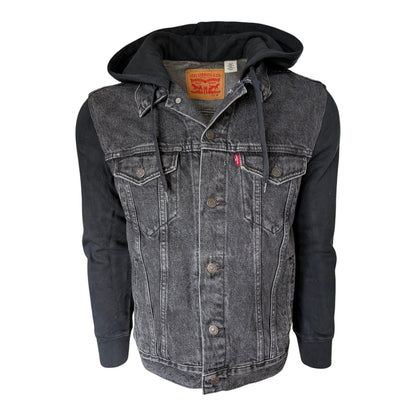 Levi’s Black Denim Hoodie Jacket – Size M – Trucker Style - USASTARFASHION