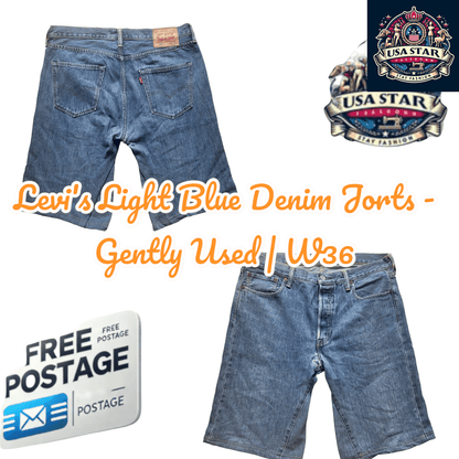 Levi's Denim Jorts W36 - Light Blue, Gently Used, Relaxed Fit, Durable Fabric, Classic Style - USASTARFASHION