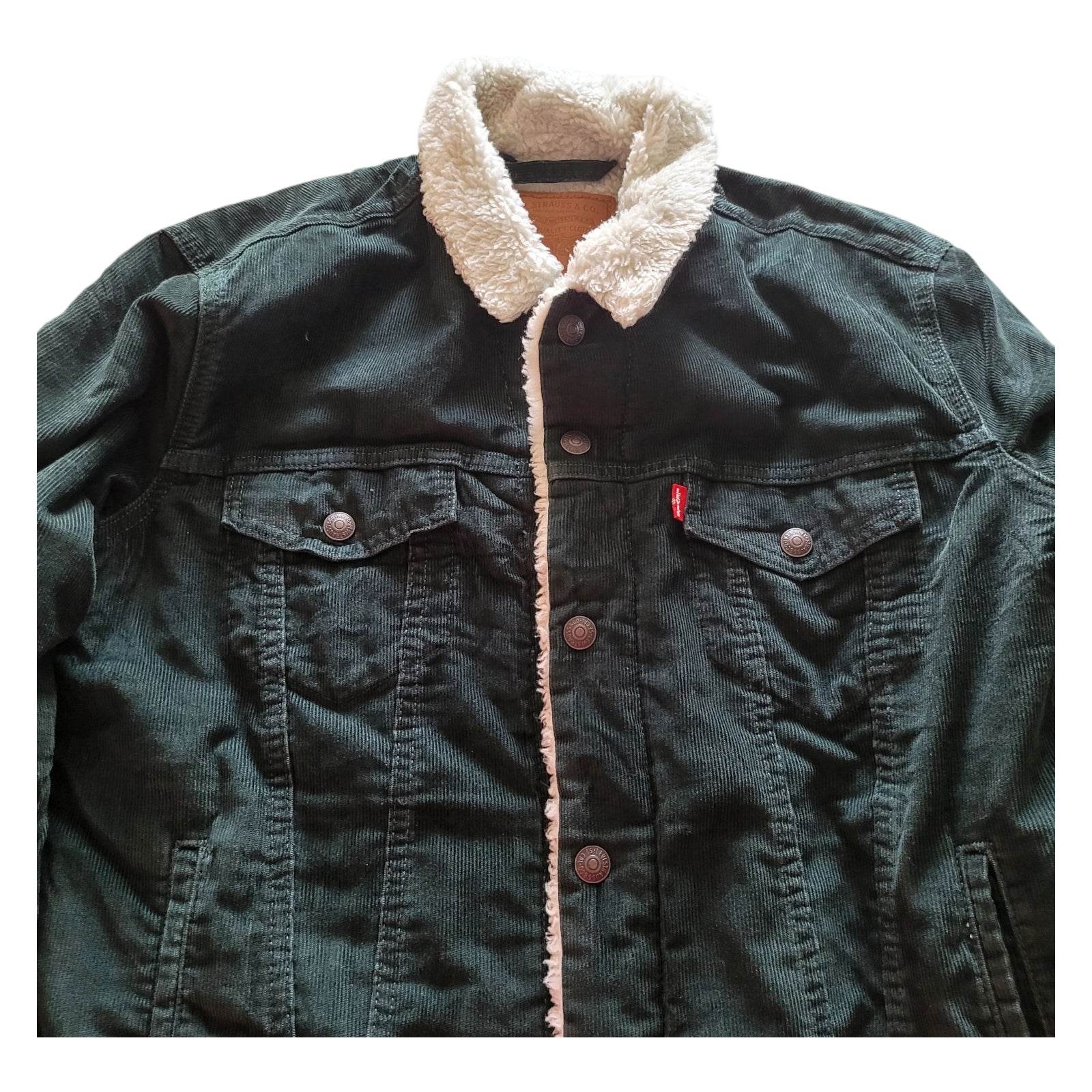 Levi's Green Corduroy Sherpa Trucker Jacket – Size M - USASTARFASHION