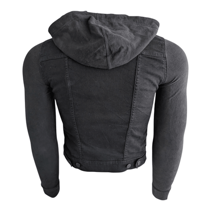 Levi’s Hybrid Original Trucker Jacket Black Small Hooded Denim Sweatshirt Sleeve - USASTARFASHION