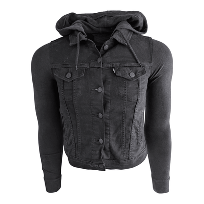 Levi’s Hybrid Original Trucker Jacket Black Small Hooded Denim Sweatshirt Sleeve - USASTARFASHION
