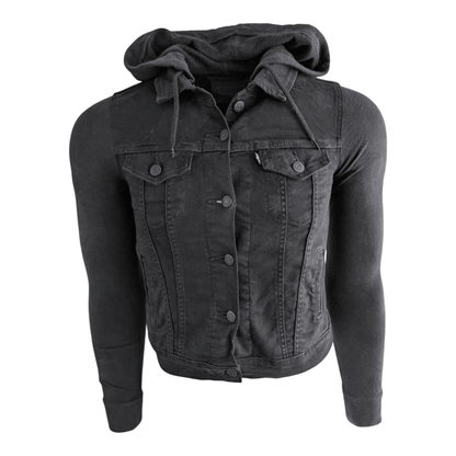 Levi’s Hybrid Original Trucker Jacket Black Small Hooded Denim Sweatshirt Sleeve - USASTARFASHION