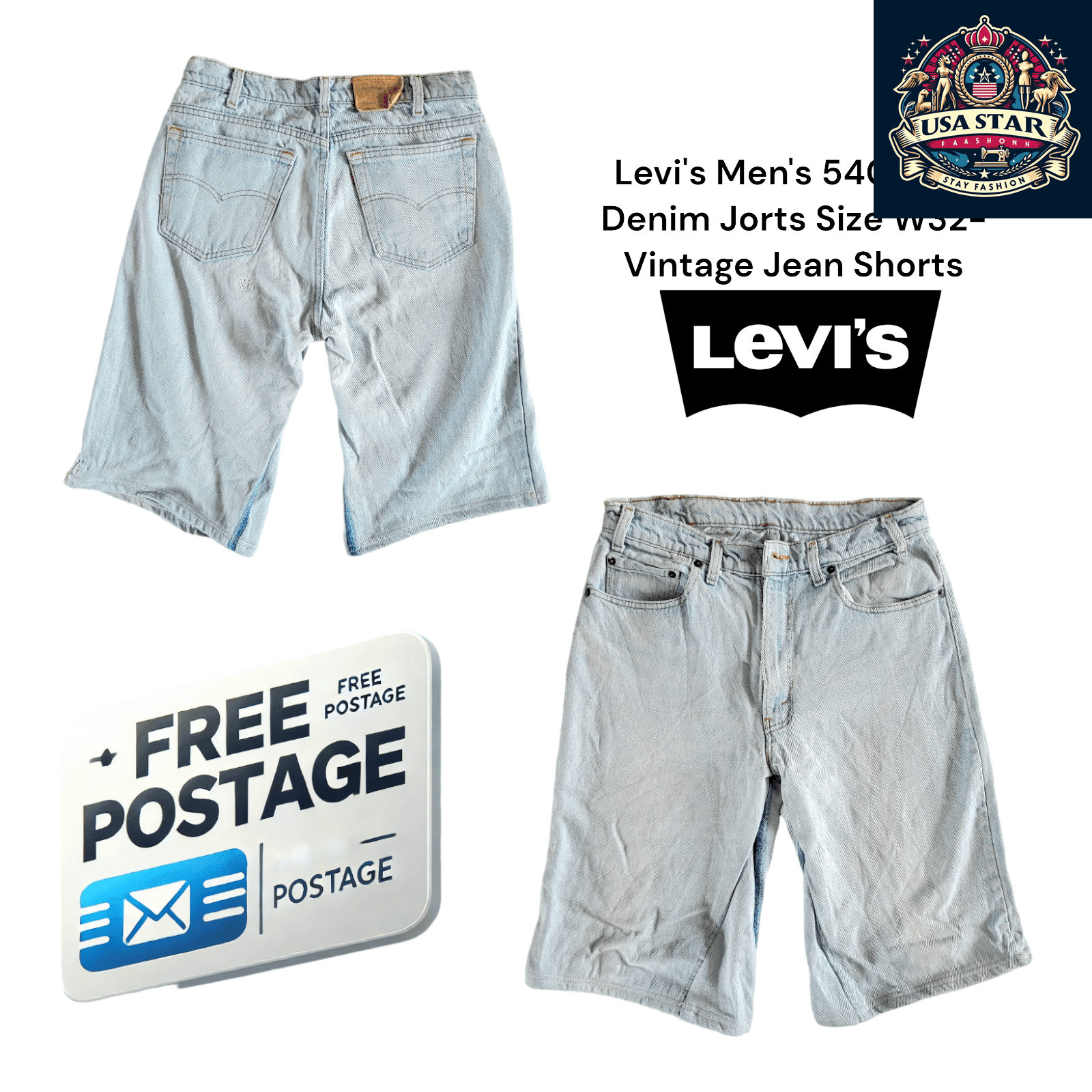 Levi's Men's Denim Jorts 540 W32 - Stylish Vintage Blue Shorts With Comfortable Fit And Pockets - USASTARFASHION