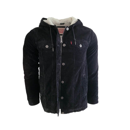 Levi’s Sherpa Lined Black Corduroy Hooded Jacket – Size XS - USASTARFASHION