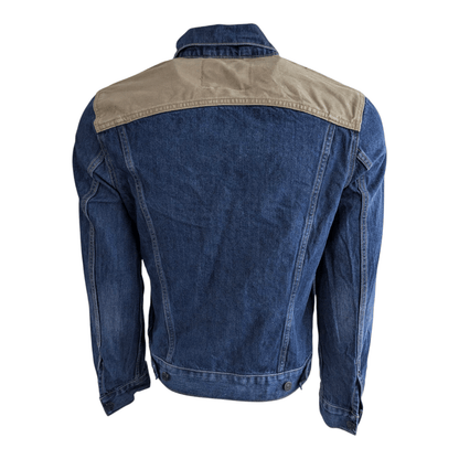 Levi’s Two - Tone Denim Trucker Jacket Men’s M Blue Khaki Canvas Panel Vintage - USASTARFASHION