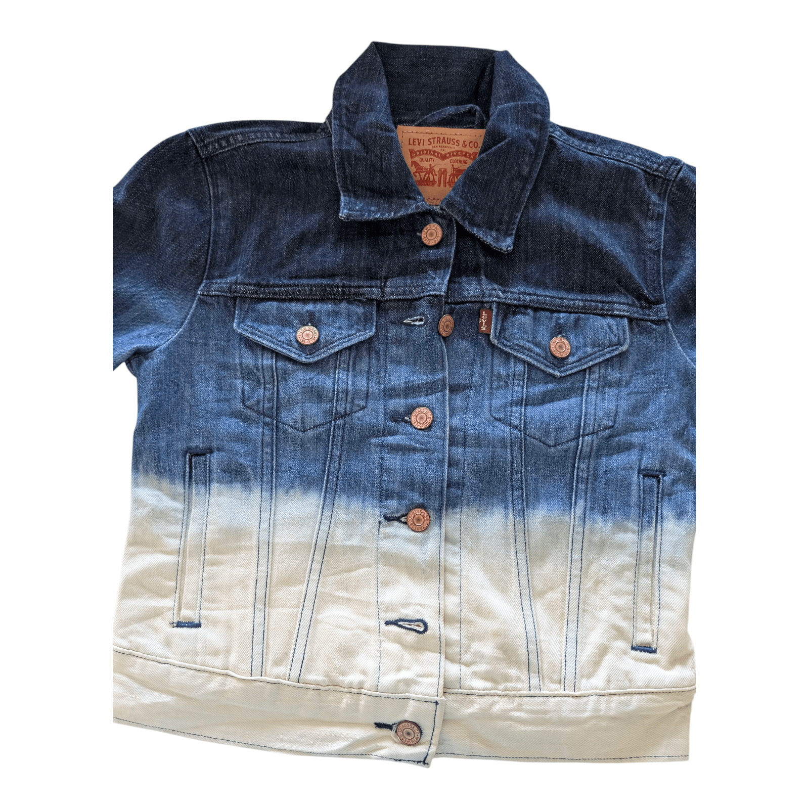 Levi’s Women’s Denim Jacket XS Blue White Ombre Gradient Trucker Style - USASTARFASHION