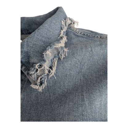Levi’s Women’s Denim Trucker Jacket Distressed Embroidered Floral Blue 2X Plus - USASTARFASHION