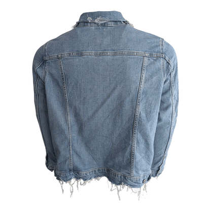 Levi’s Women’s Denim Trucker Jacket Distressed Embroidered Floral Blue 2X Plus - USASTARFASHION
