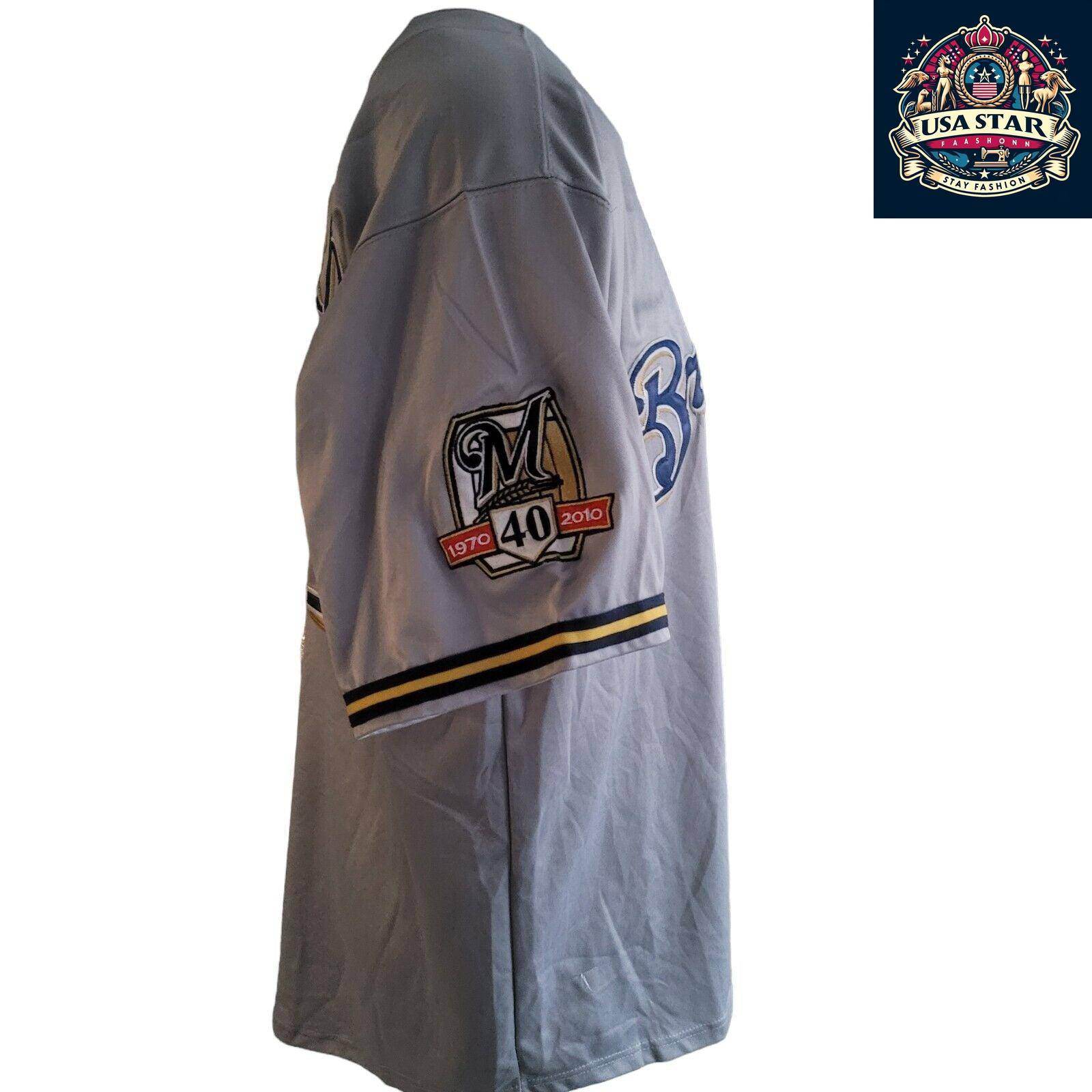 Majestic 49 Yovani Gallardo Jersey - Milwaukee Brewers Authentic Fan Apparel Size 54 Grey - USASTARFASHION
