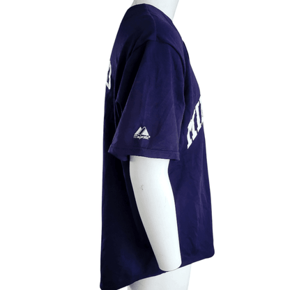 Majestic Vintage Baseball Jersey XL 14 Minutemen Buckaroo Made In USA Navy Blue - USASTARFASHION