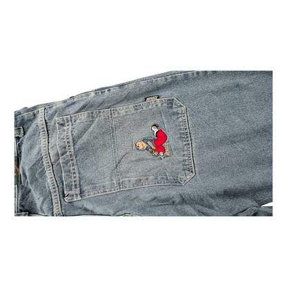 Menace Vintage Jeans W34 L32 Embroidered Patch Baggy Fit USA Made Hip Hop 90s - USASTARFASHION