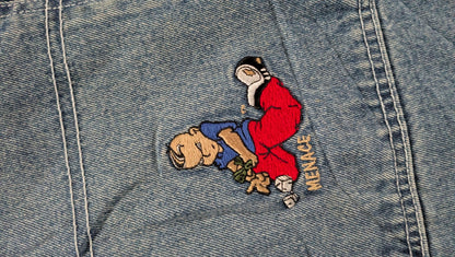 Menace Vintage Jeans W34 L32 Embroidered Patch Baggy Fit USA Made Hip Hop 90s - USASTARFASHION