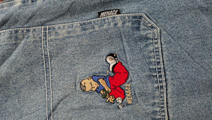 Menace Vintage Jeans W34 L32 Embroidered Patch Baggy Fit USA Made Hip Hop 90s - USASTARFASHION