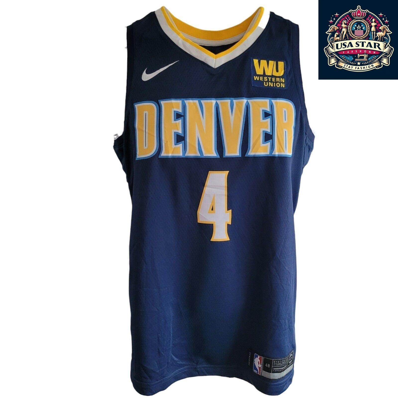 Men's Nike Denver Nuggets Jersey Paul Millsap 4 Navy Blue Size L (48) Vintage Basketball Gear - USASTARFASHION