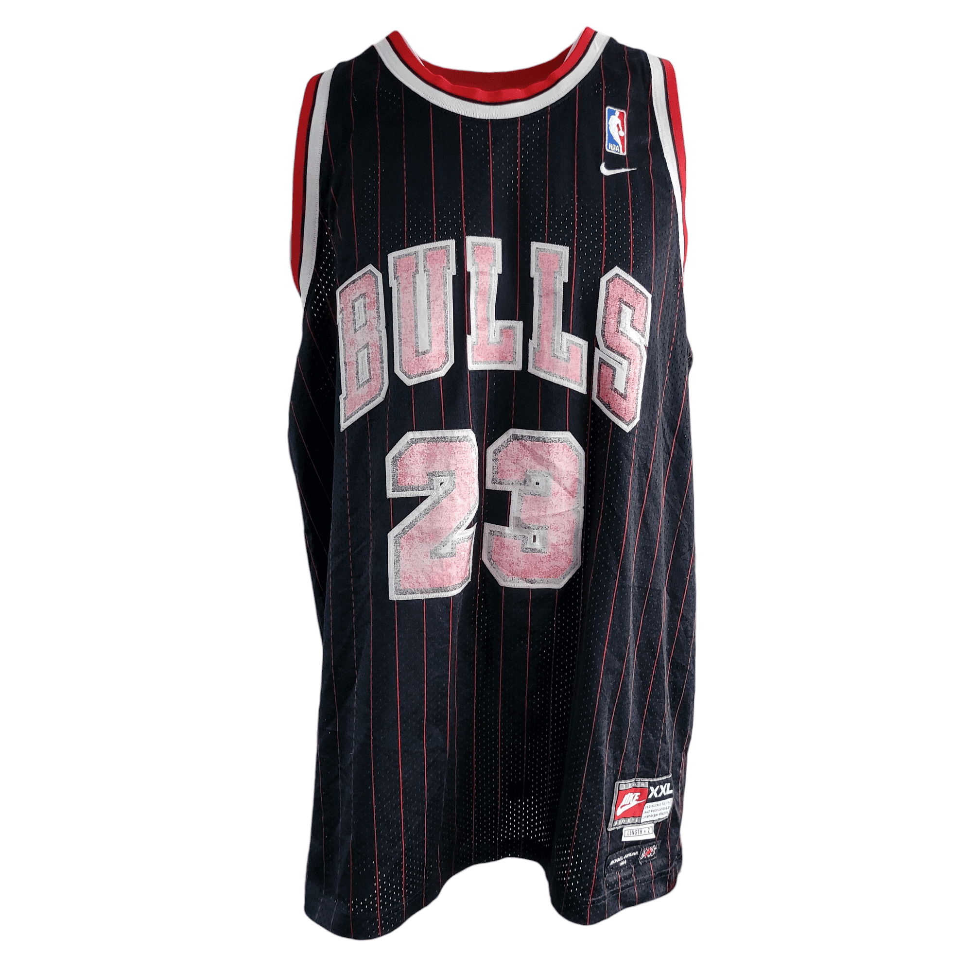 Michael Jordan Chicago Bulls 23 Jersey Nike XXL Length +2 Black Red Pinstripe Vintage NBA - USASTARFASHION