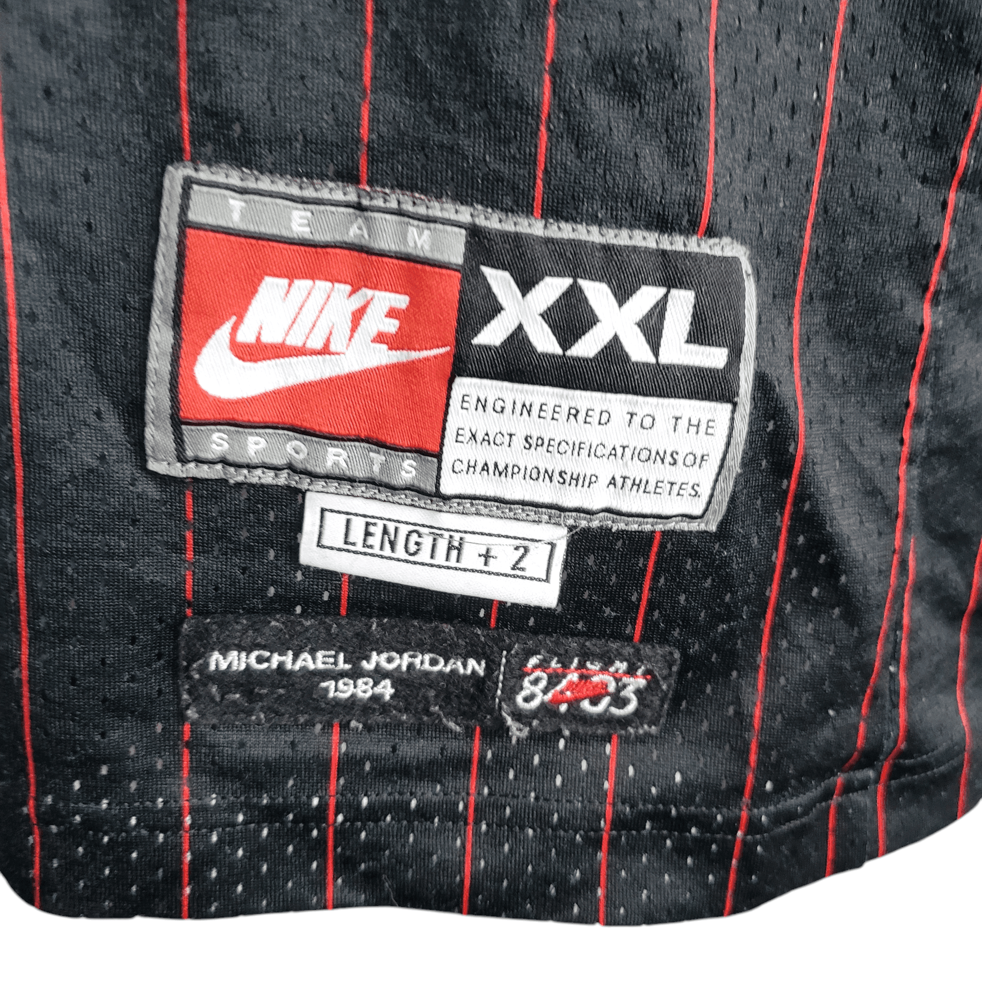 Michael Jordan Chicago Bulls 23 Jersey Nike XXL Length +2 Black Red Pinstripe Vintage NBA - USASTARFASHION