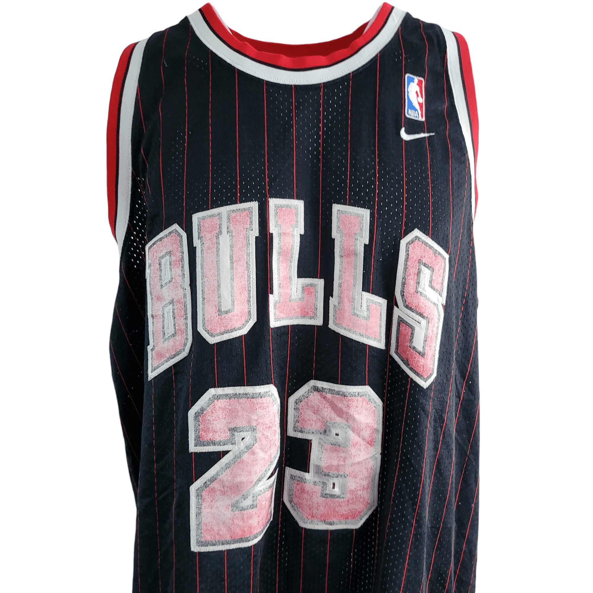 Michael Jordan Chicago Bulls 23 Jersey Nike XXL Length +2 Black Red Pinstripe Vintage NBA - USASTARFASHION