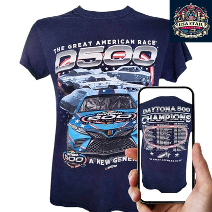 NASCAR Daytona 500 T-Shirt 1959 - 2021 Champions Graphic - 100% Cotton, Small, Comfortable Fit - USASTARFASHION